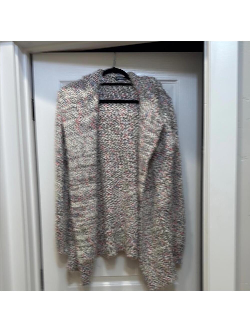VENUS Gray and Pink Open Front Hooded Cardigan Sweater